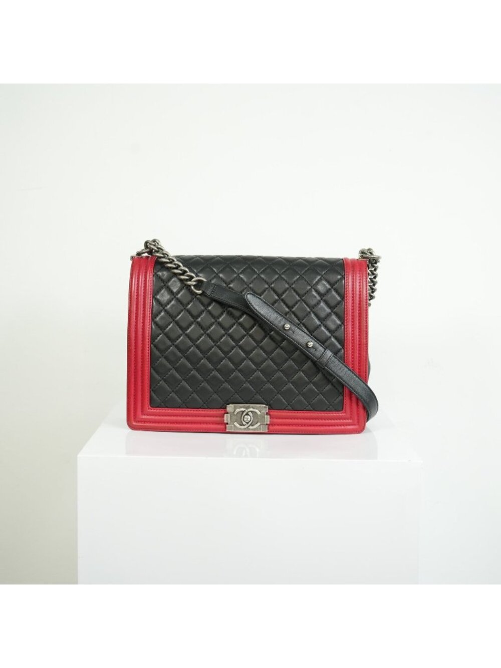 Chanel Boy Large Black and Red Quilted Leather